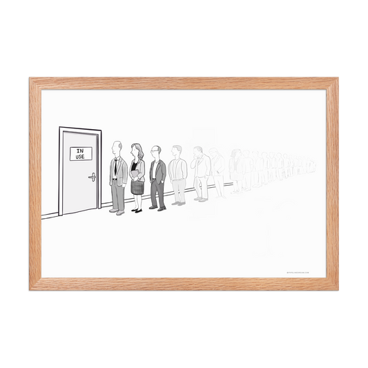 Discovery Meeting sales humor poster in natural wood frame