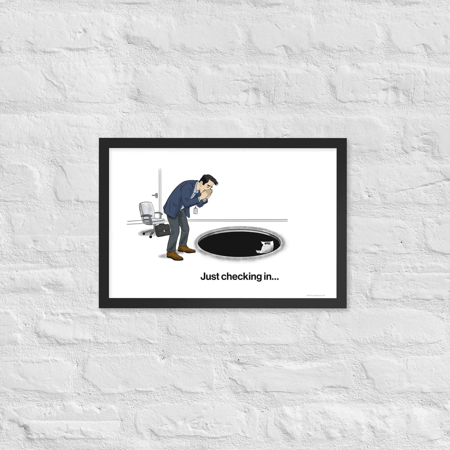 funny office wall art sales poster on brick wall in office space