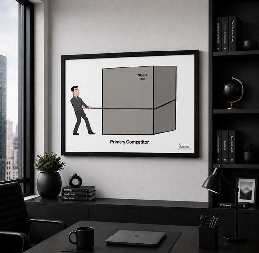 Primary Competitor sales office wall art displayed in an executive office workspace