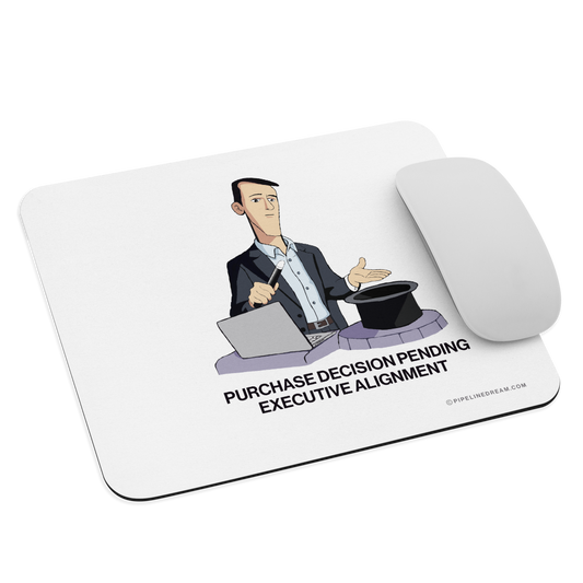 sales humor mouse pad with executive alignment cartoon angled with mouse