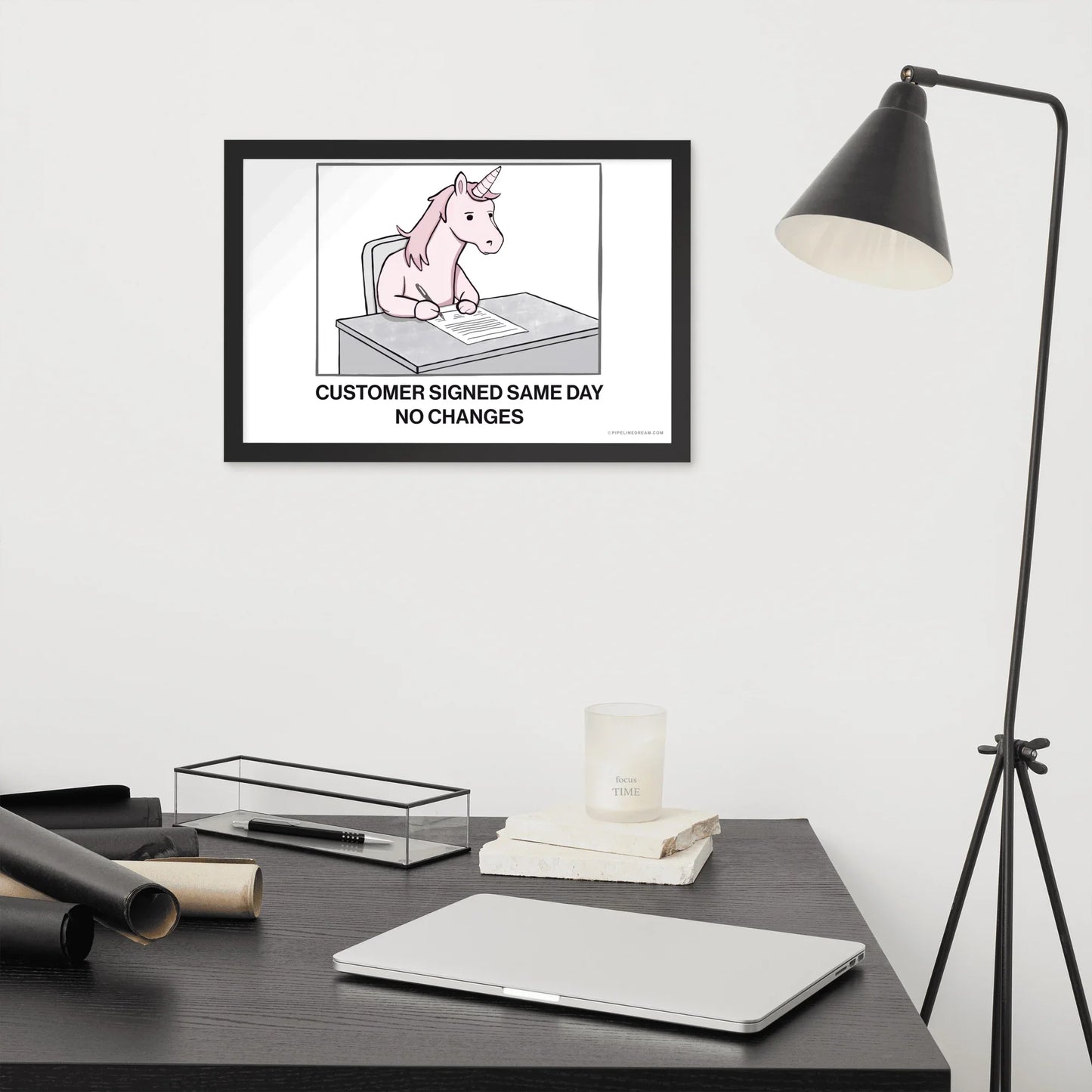 sales cartoon poster unicorn deal desk workspace enterprise sales