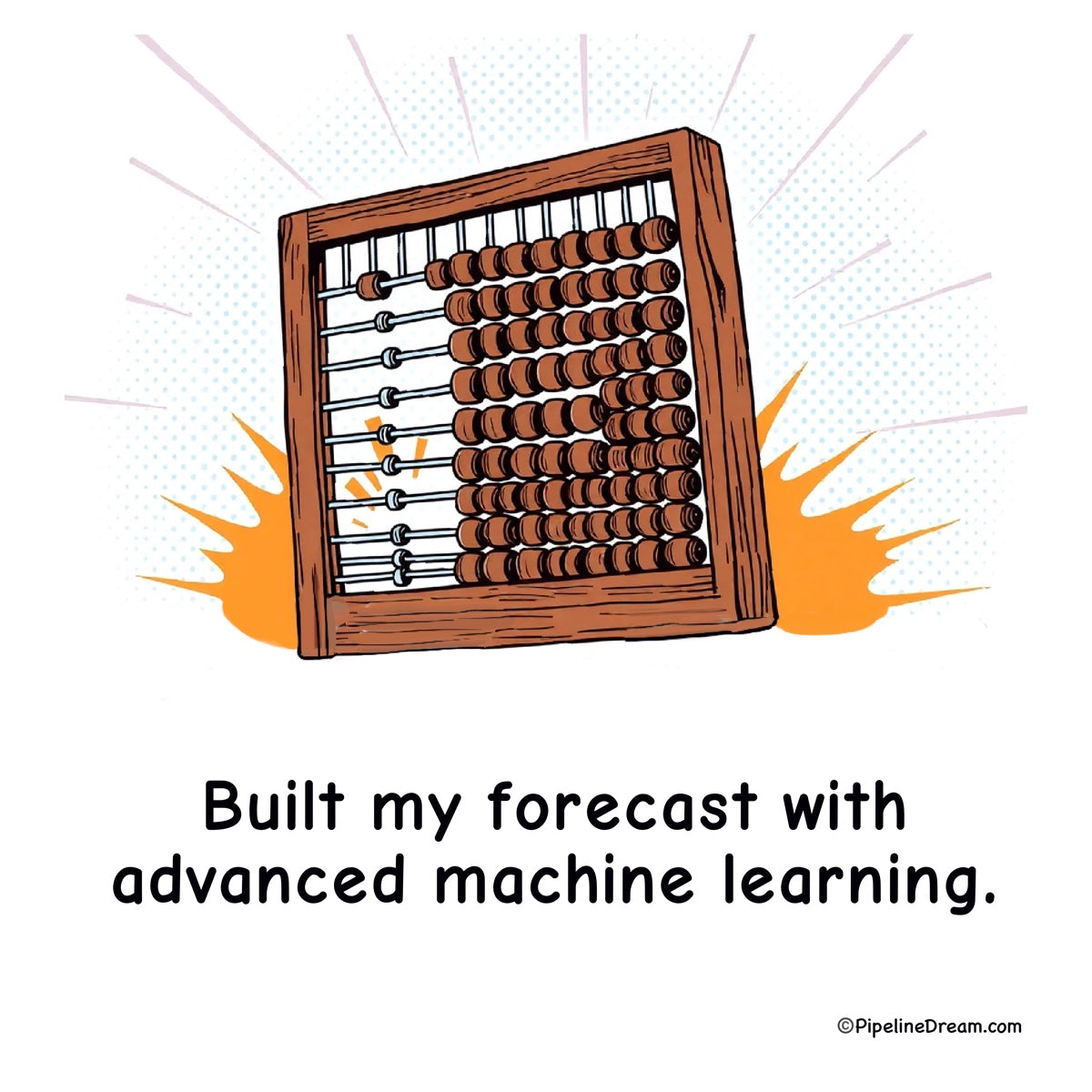Wooden abacus with text 'Built my forecast with advanced machine learning' on a white background