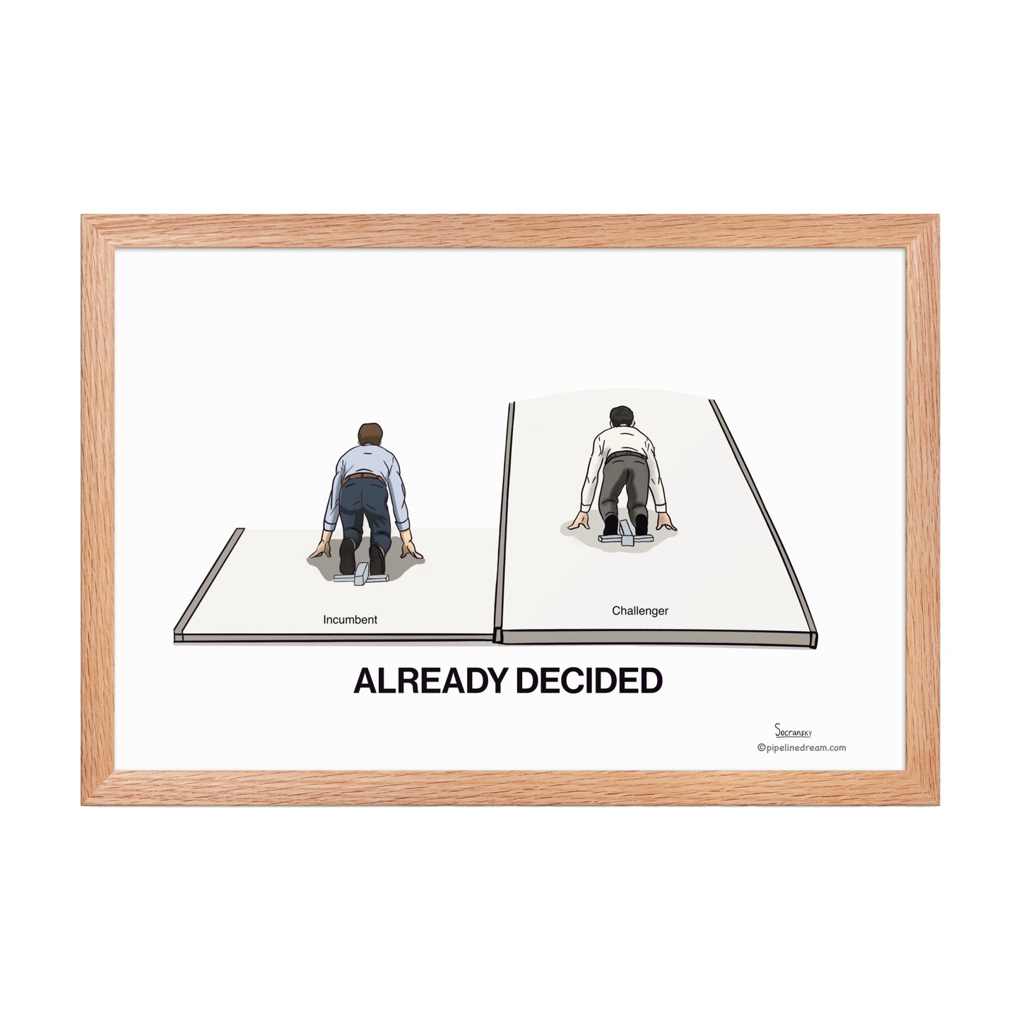 Already Decided sales cartoon poster in red oak frame for enterprise sales professionals