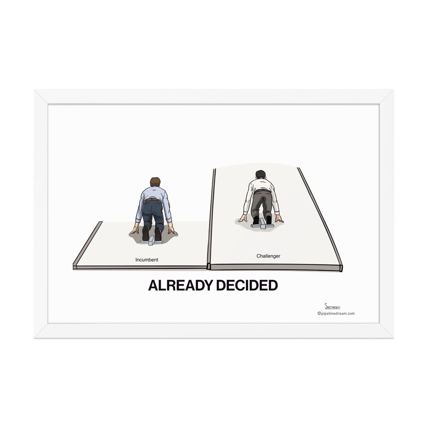 Already Decided sales cartoon poster in white frame for sales office wall decor