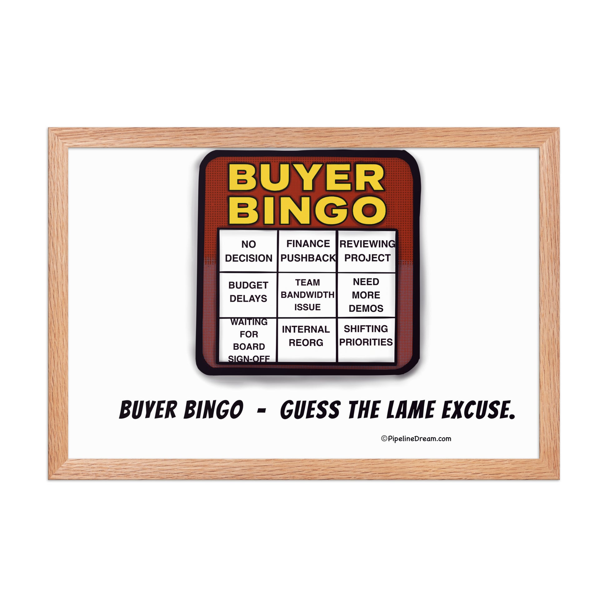 funny “Buyer Bingo” cartoon poster - alternate frame preview - Pipeline Dream
