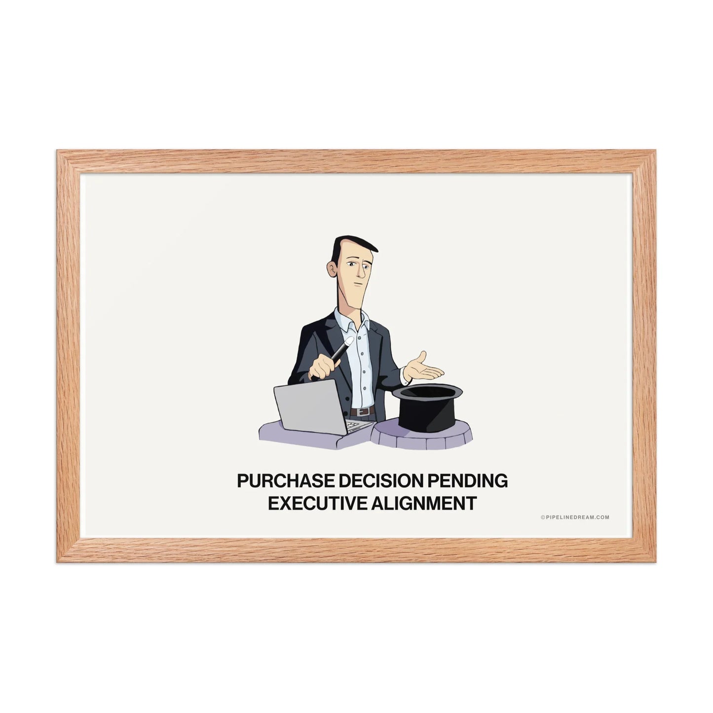 Executive alignment sales cartoon poster in red oak frame warm professional office decor
