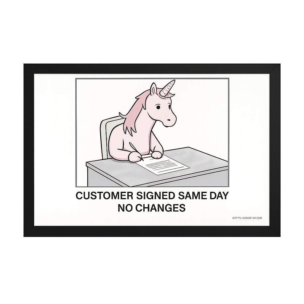 funny sales cartoon unicorn deal black frame enterprise sales