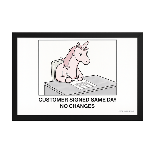funny sales cartoon unicorn deal black frame enterprise sales