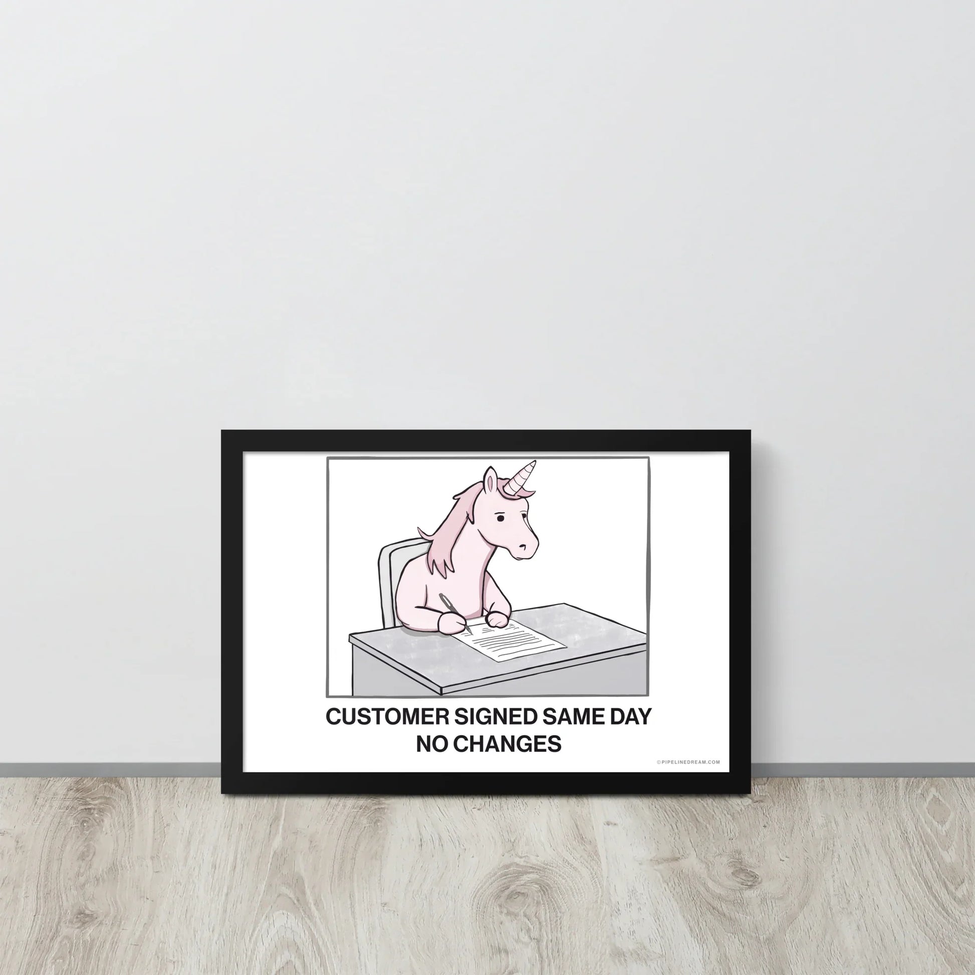 funny sales poster unicorn deal floor display office setting