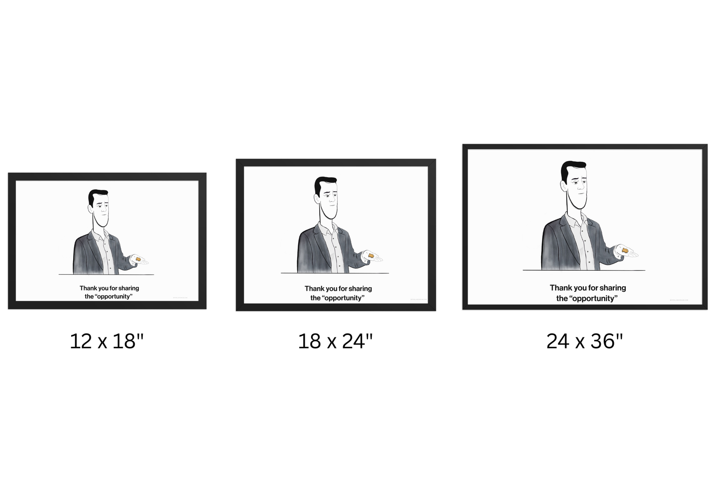 Sales humor poster size options showing multiple print dimensions for the Golden Lead artwork – Pipeline Dream