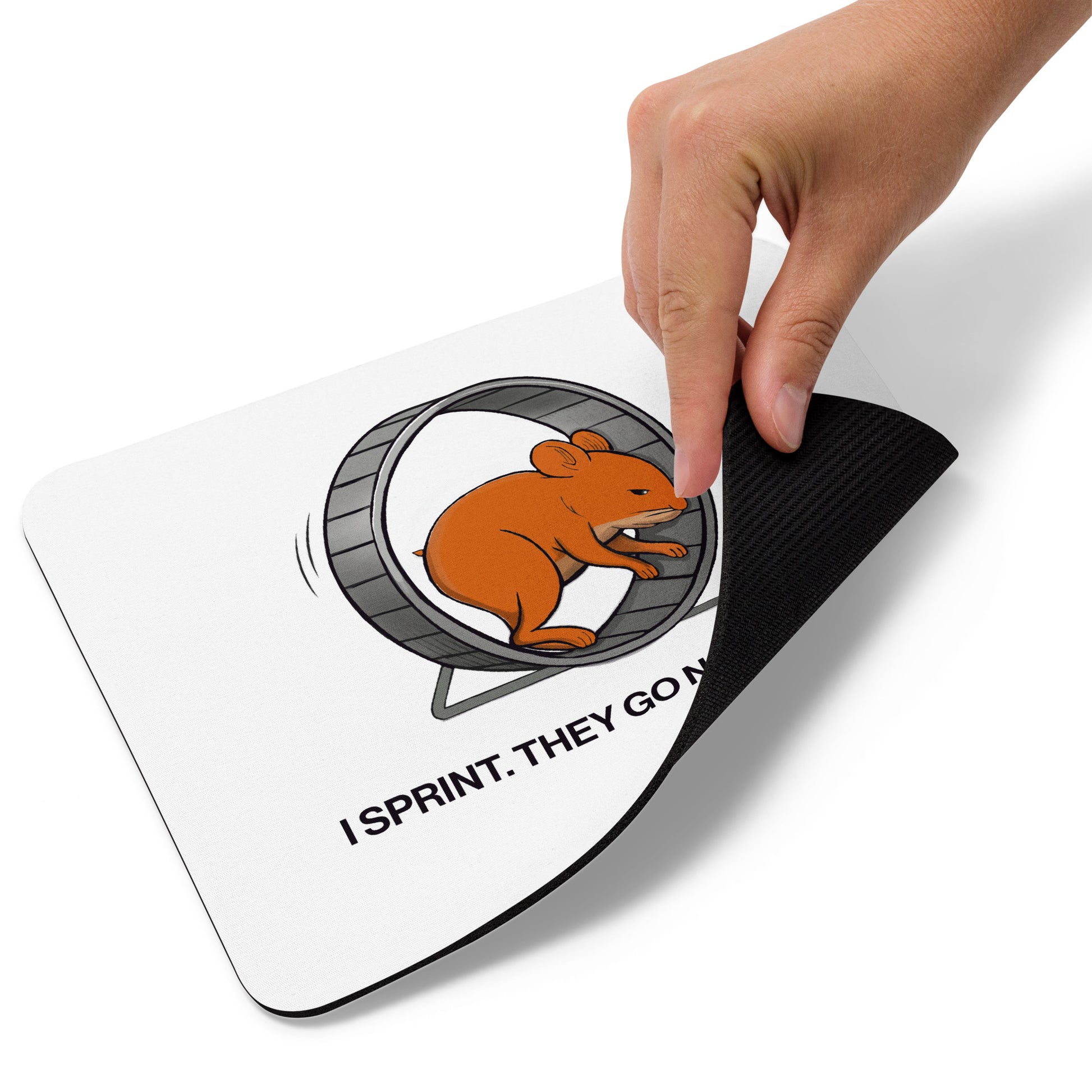 Pipeline Dream hamster wheel cartoon mouse pad hand lifting rubber bottom detail