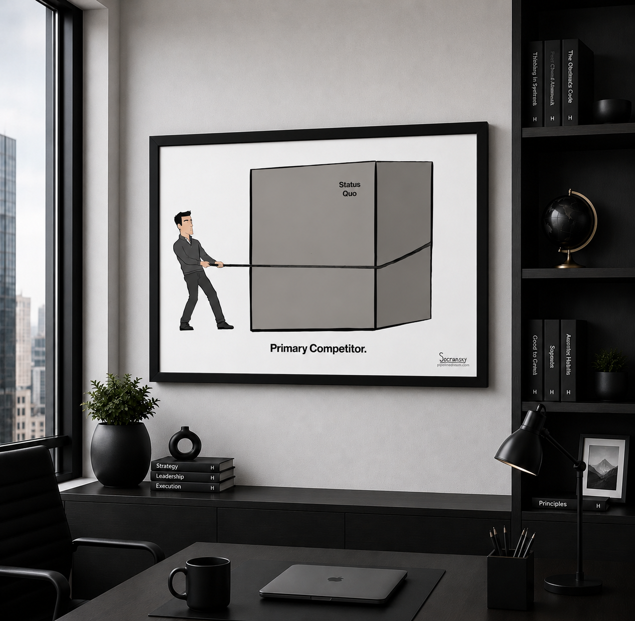 Primary Competitor sales office wall art displayed in an executive office workspace