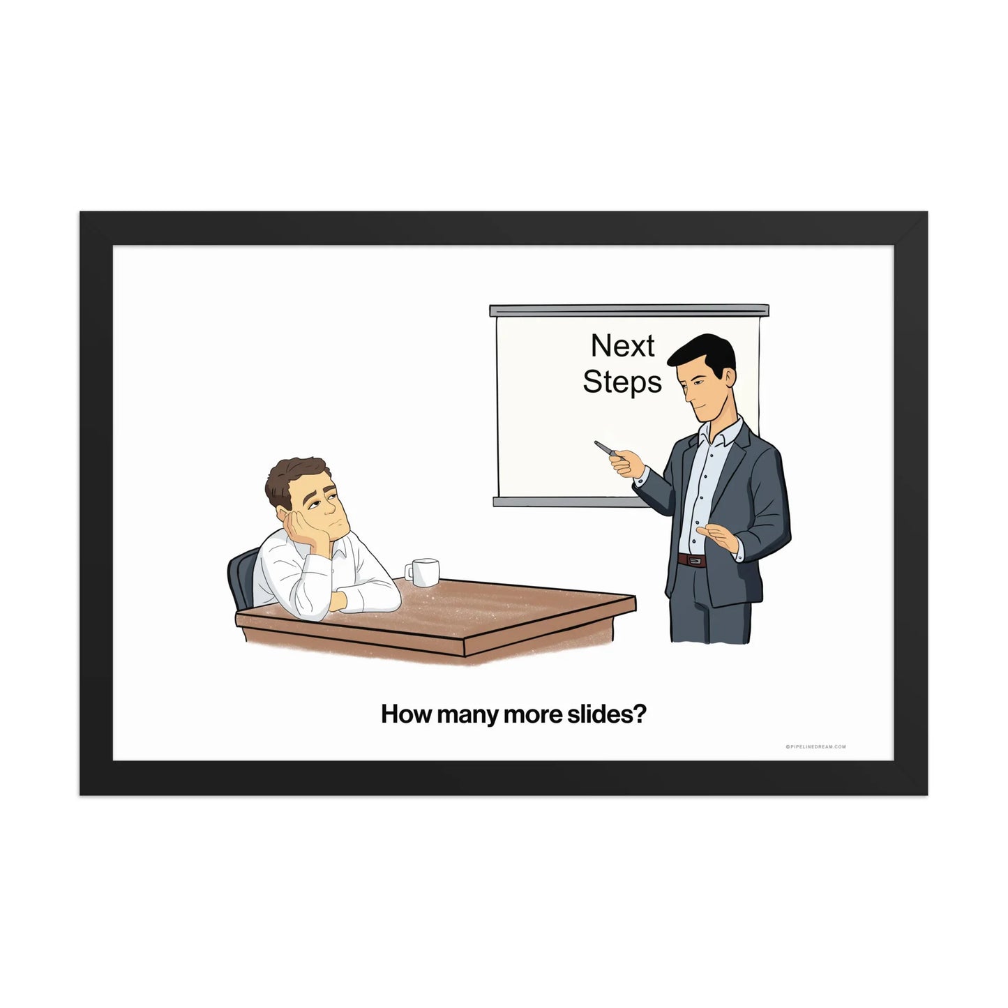 sales cartoon poster buyer disengagement before demo black frame