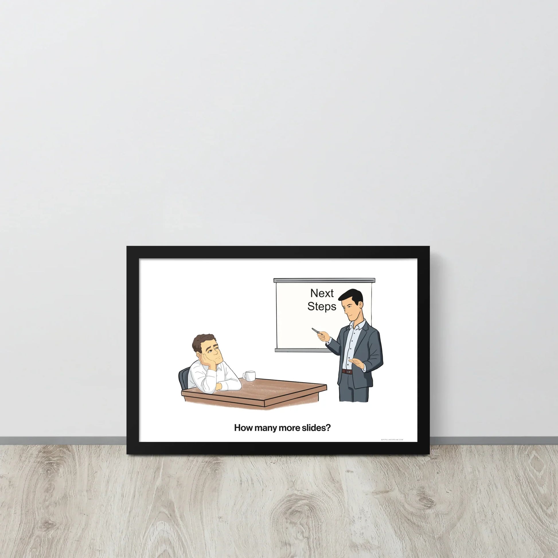 sales cartoon poster buyer disengagement leaning against wall office decor