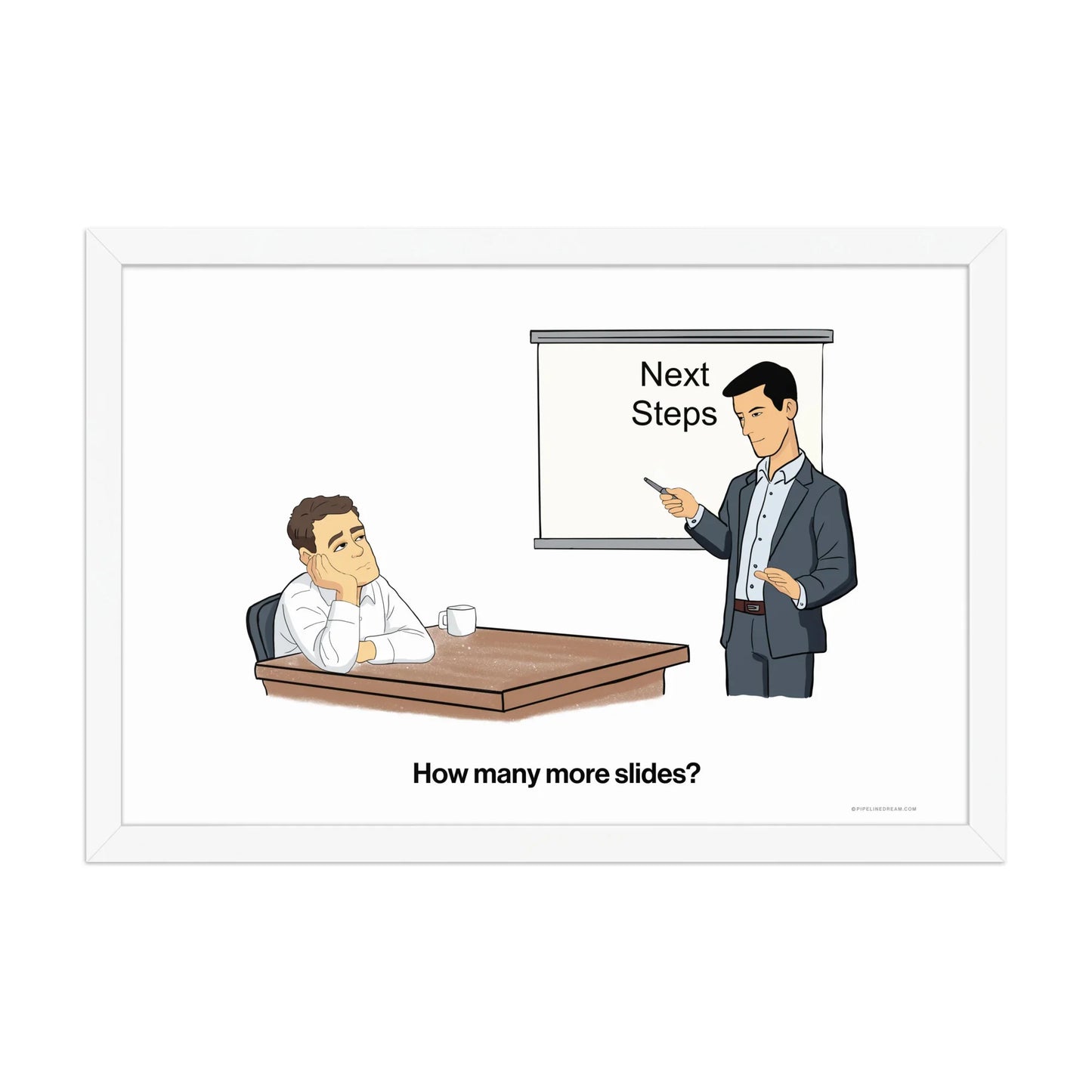 sales cartoon poster buyer disengagement before demo white frame