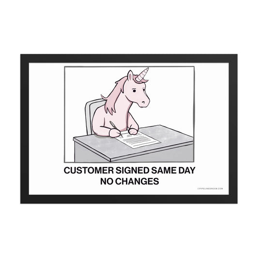 sales cartoon poster unicorn deal black frame enterprise sales