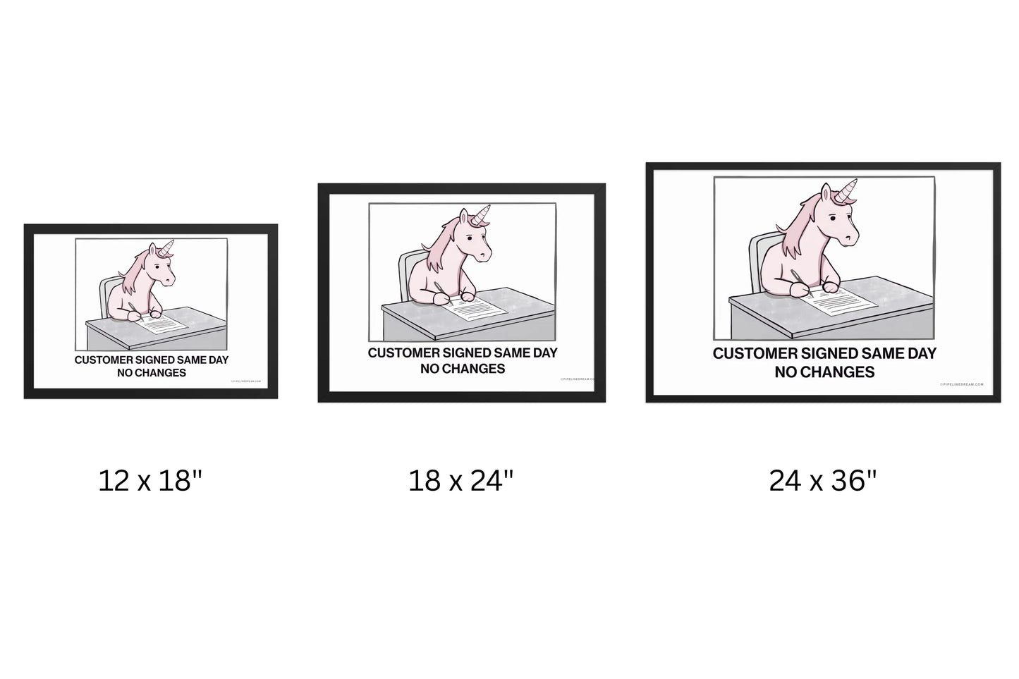 sales cartoon poster unicorn deal size options wall display enterprise sales