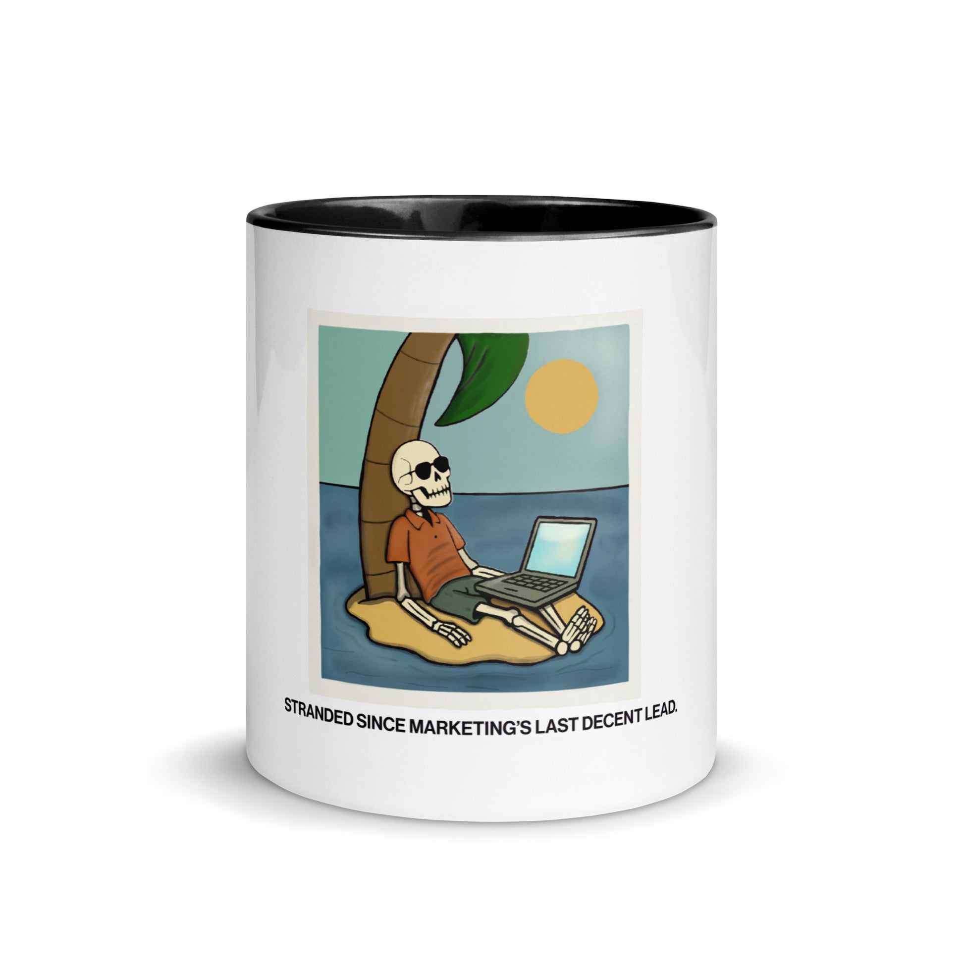 stranded since marketing's last decent lead sales humor mug on white background